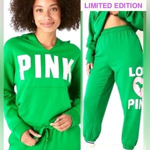💚NWT VS PINK ORIGINALS LIMITED EDITION SET GREEN/PINK GLITTER JOGGERS HOODIE XL